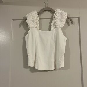 Anthropologie Cream Ruffled Strap Crop Top